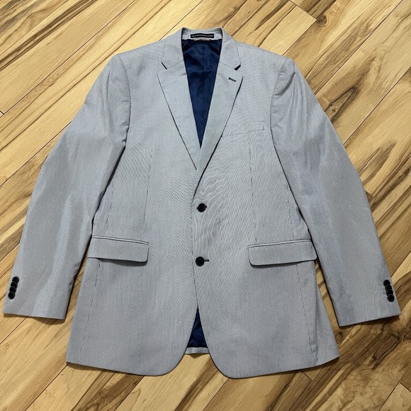 TOMMY HILFIGER Mens 40L Blue & White Stripe Modern Fit Cotton Blazer Sport Coat